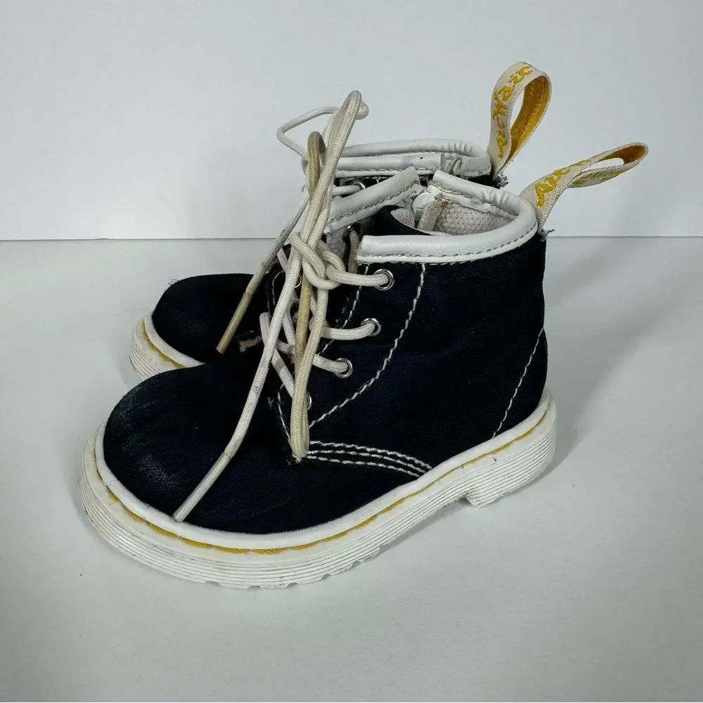 Dr Marten Kids Delaney Side Zip Boots Navy Canvas Infant Size US 5